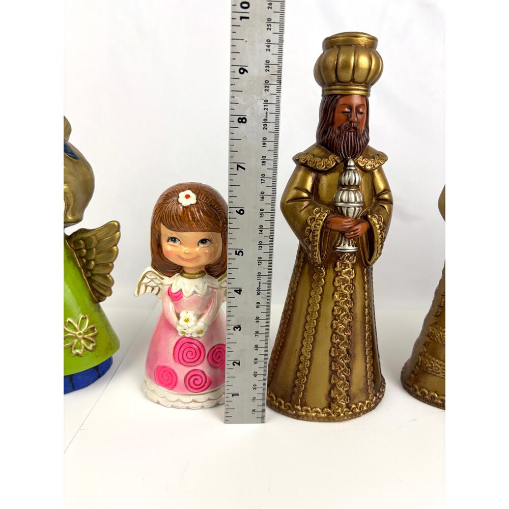 Lot of 6 Vintage Gold Painted‎ Three Wise Men Angels Nativity Chalkware MCM - Picture 2 of 11